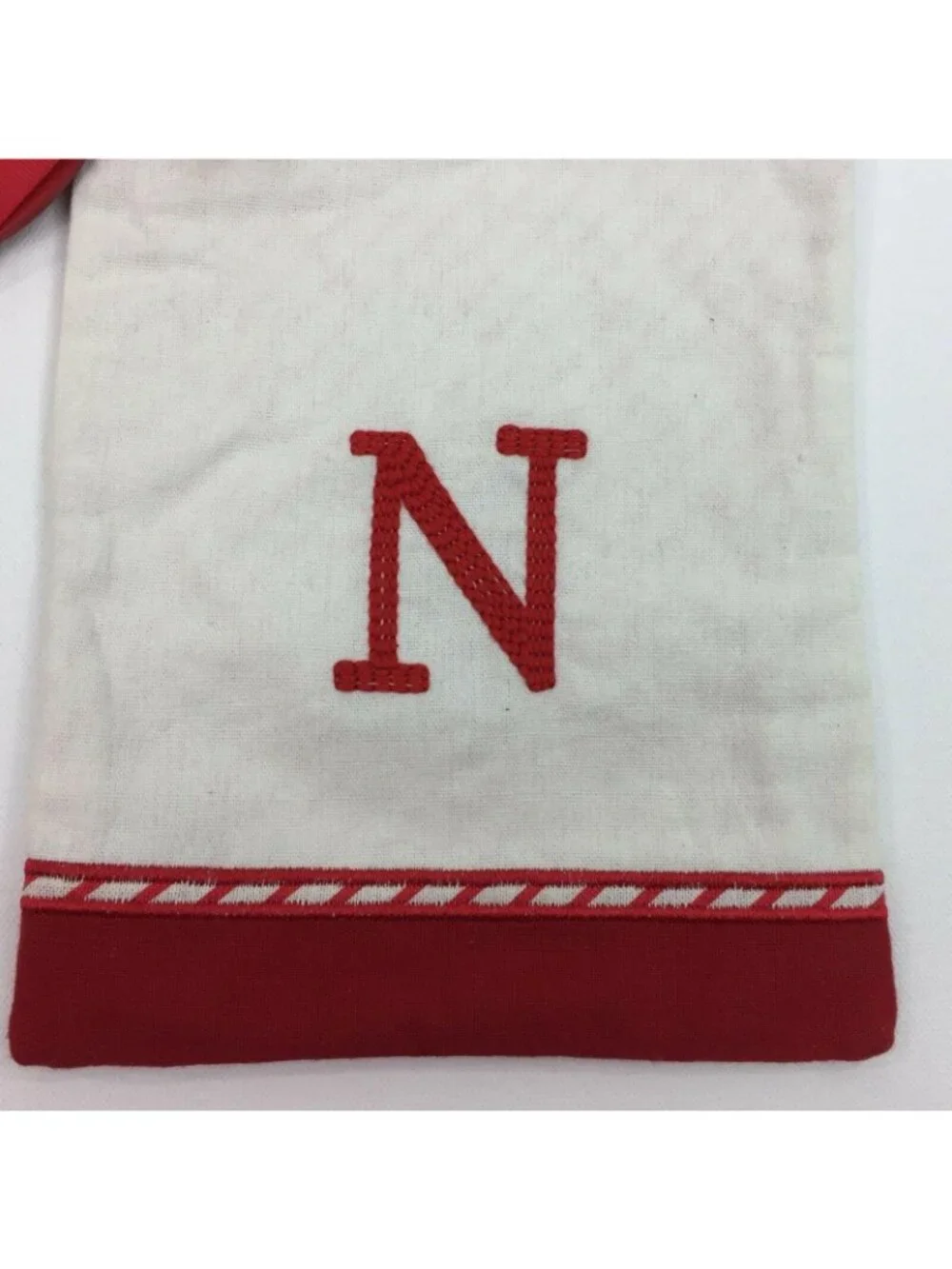 Wondershop White Monogram Red Initial N Drawstring Gift Bag Santas Workshop Bell